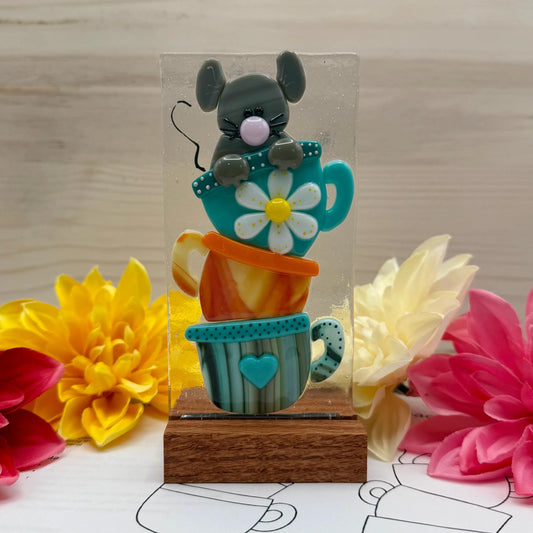 Mouse in Teacups Pattern for Fused Glass - PDF- Digital Download