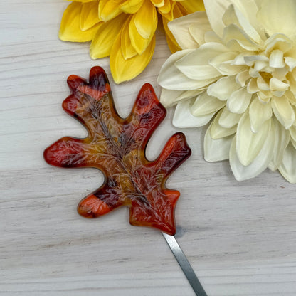 Fused Glass White Oak Leaf Plant Stake