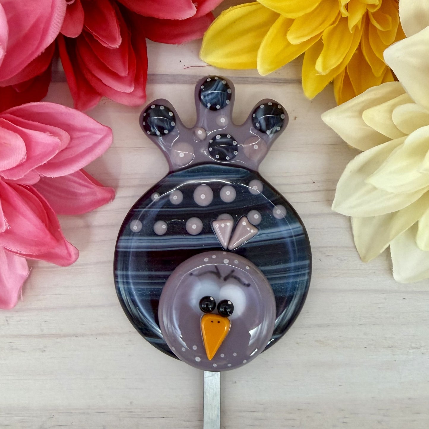 Whimsical Purple Fused Glass Bird Plant Stake – Indoor / Outdoor Garden Décor