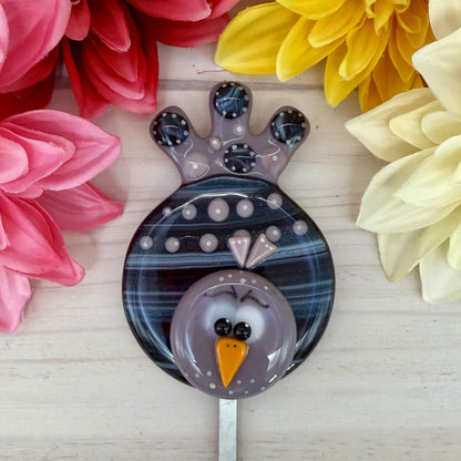 Whimsical Purple Fused Glass Bird Plant Stake – Indoor / Outdoor Garden Décor