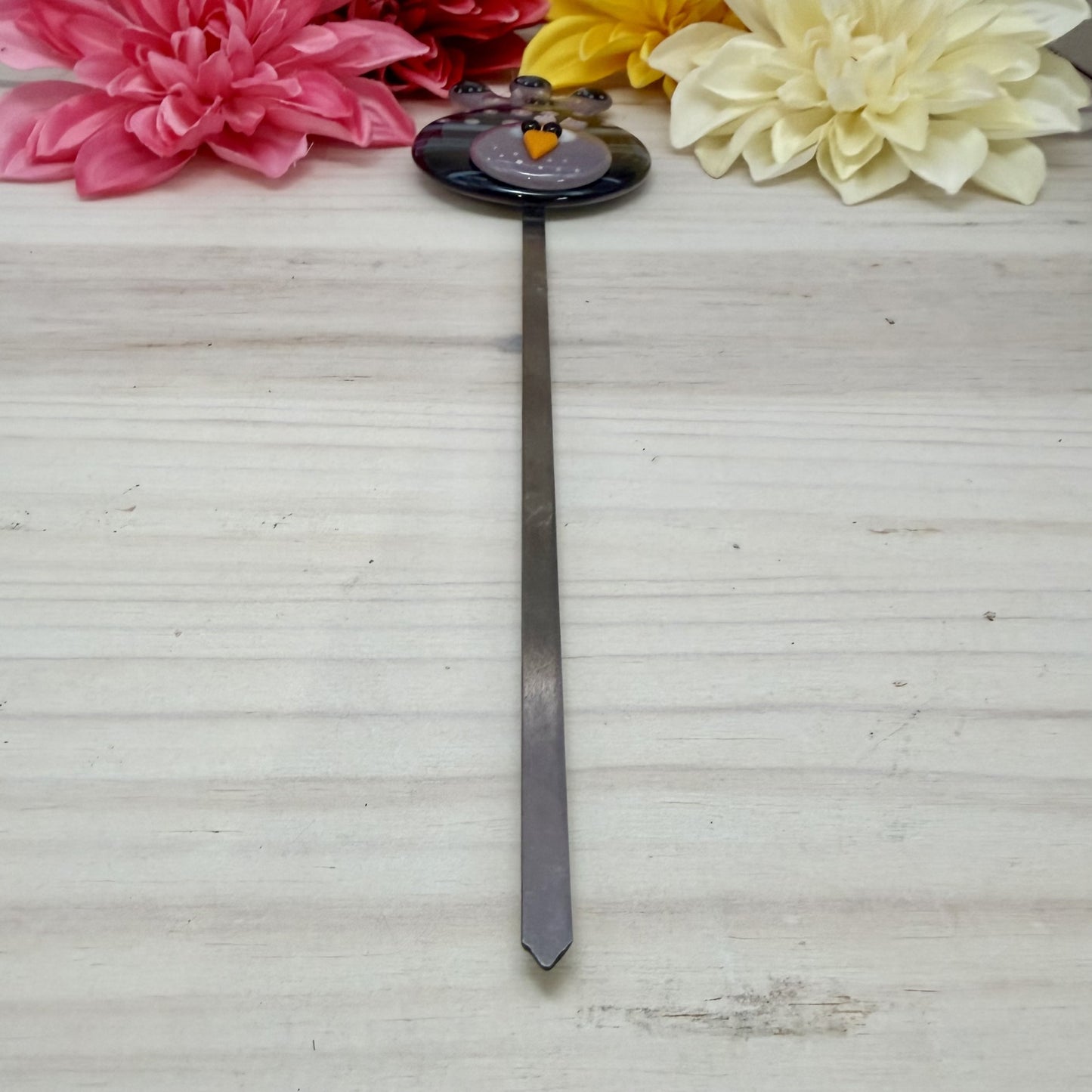 Whimsical Purple Fused Glass Bird Plant Stake – Indoor / Outdoor Garden Décor