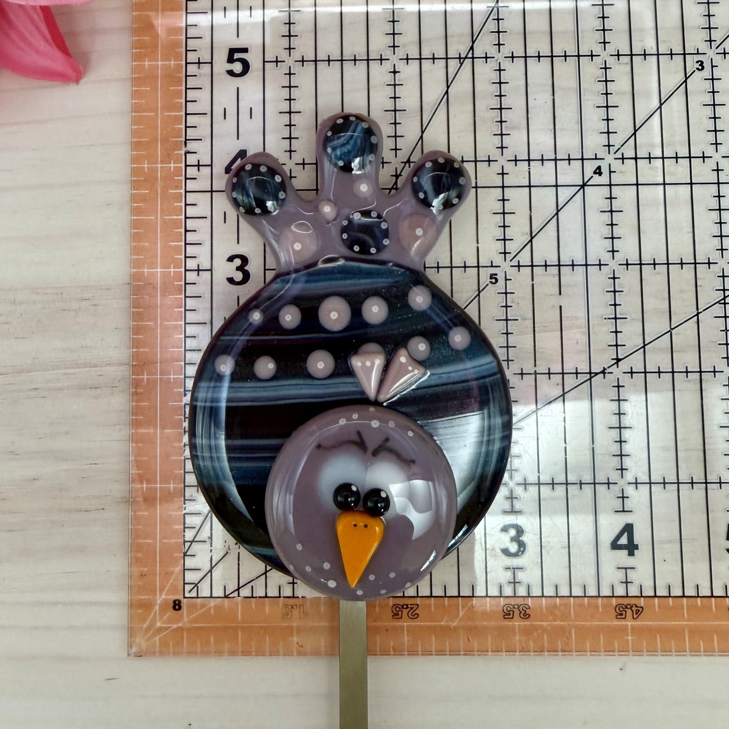 Whimsical Purple Fused Glass Bird Plant Stake – Indoor / Outdoor Garden Décor
