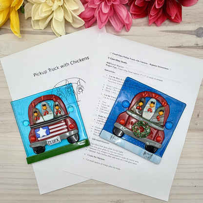 Pickup Truck with Chickens Pattern – Fused Glass Design (Instant Download) PDF
