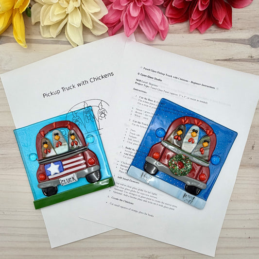 Pickup Truck with Chickens Pattern – Fused Glass Design (Instant Download) PDF