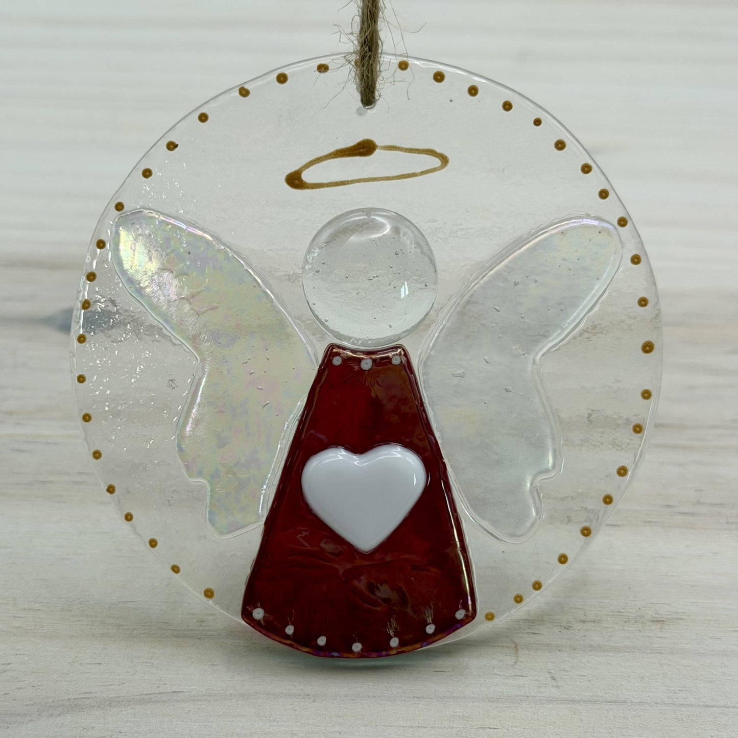 Red Luminescent Fused Glass Angel Ornament/Suncatcher