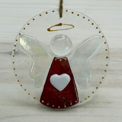 Red Luminescent Fused Glass Angel Ornament/Suncatcher