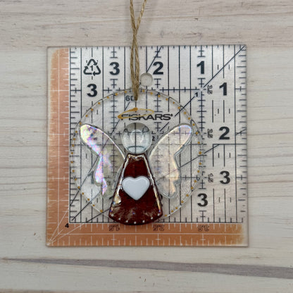 Red Luminescent Fused Glass Angel Ornament/Suncatcher