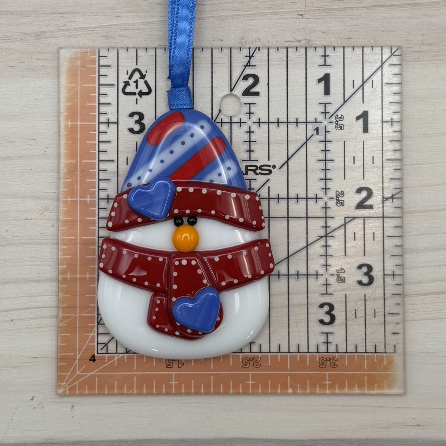 Handcrafted Fused Glass Snowman Ornament – Blue Top Hat Christmas Ornament – Handmade Holiday Tree Decoration