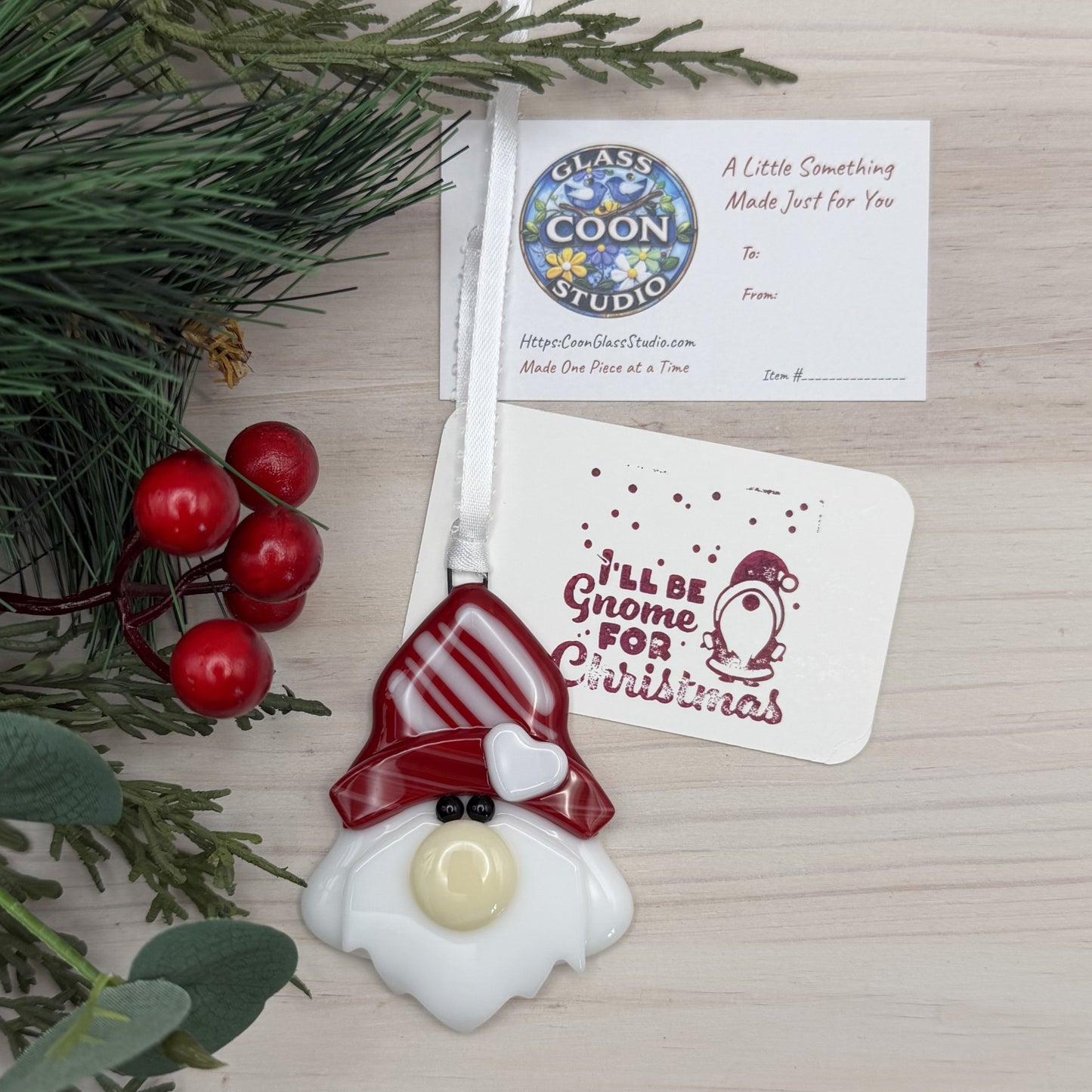 Fused Glass Christmas Tree Gnome Ornament