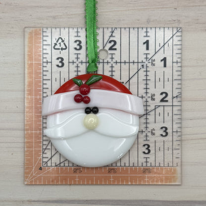 Handmade Fused Glass Santa Claus Ornament – Round Christmas Tree Ornament – 2.75" Holiday Decor – Ready to Ship