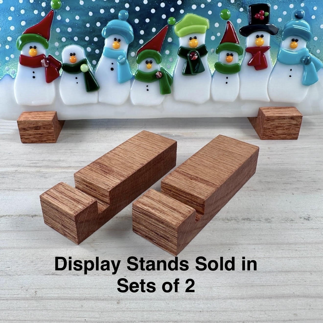 Oak Wood Display Stand: Fused & Stained Glass (Set of 2)