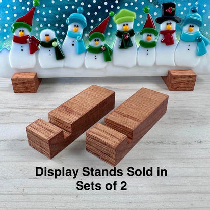 Oak Wood Display Stand: Fused & Stained Glass (Set of 2)