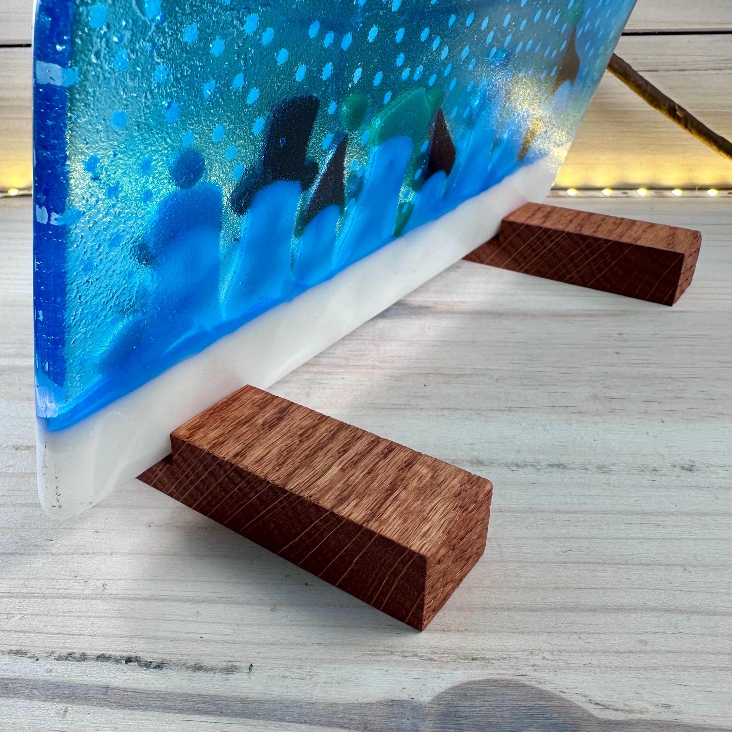 Oak Wood Display Stand: Fused & Stained Glass (Set of 2)
