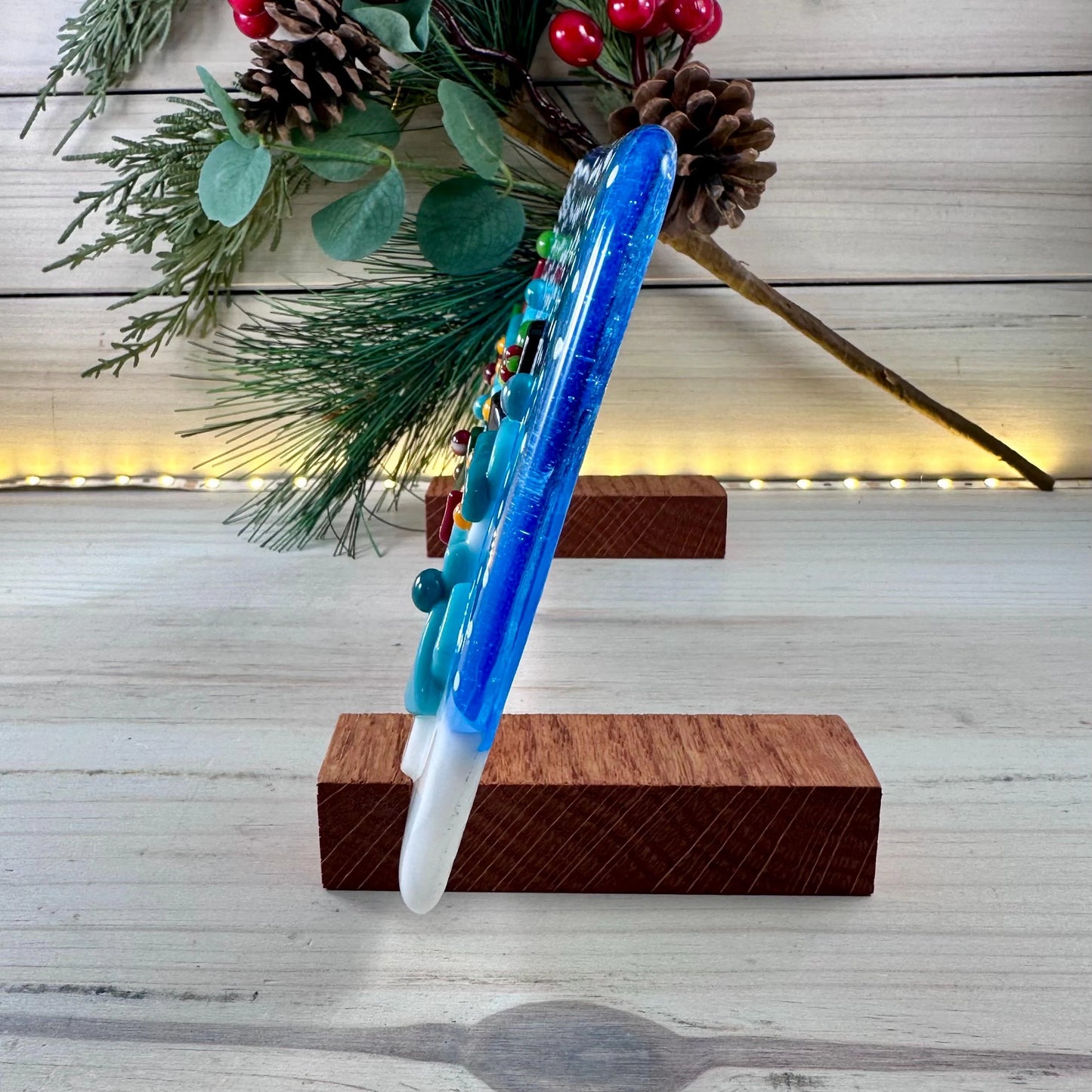 Oak Wood Display Stand: Fused & Stained Glass (Set of 2)
