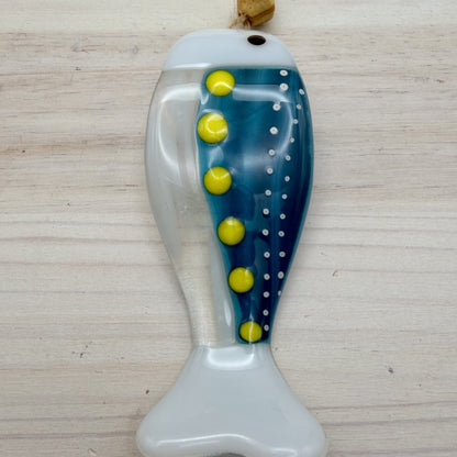 Fused Glass Wave Fish Suncatcher Ornament with Hemp Cord and Gift Card