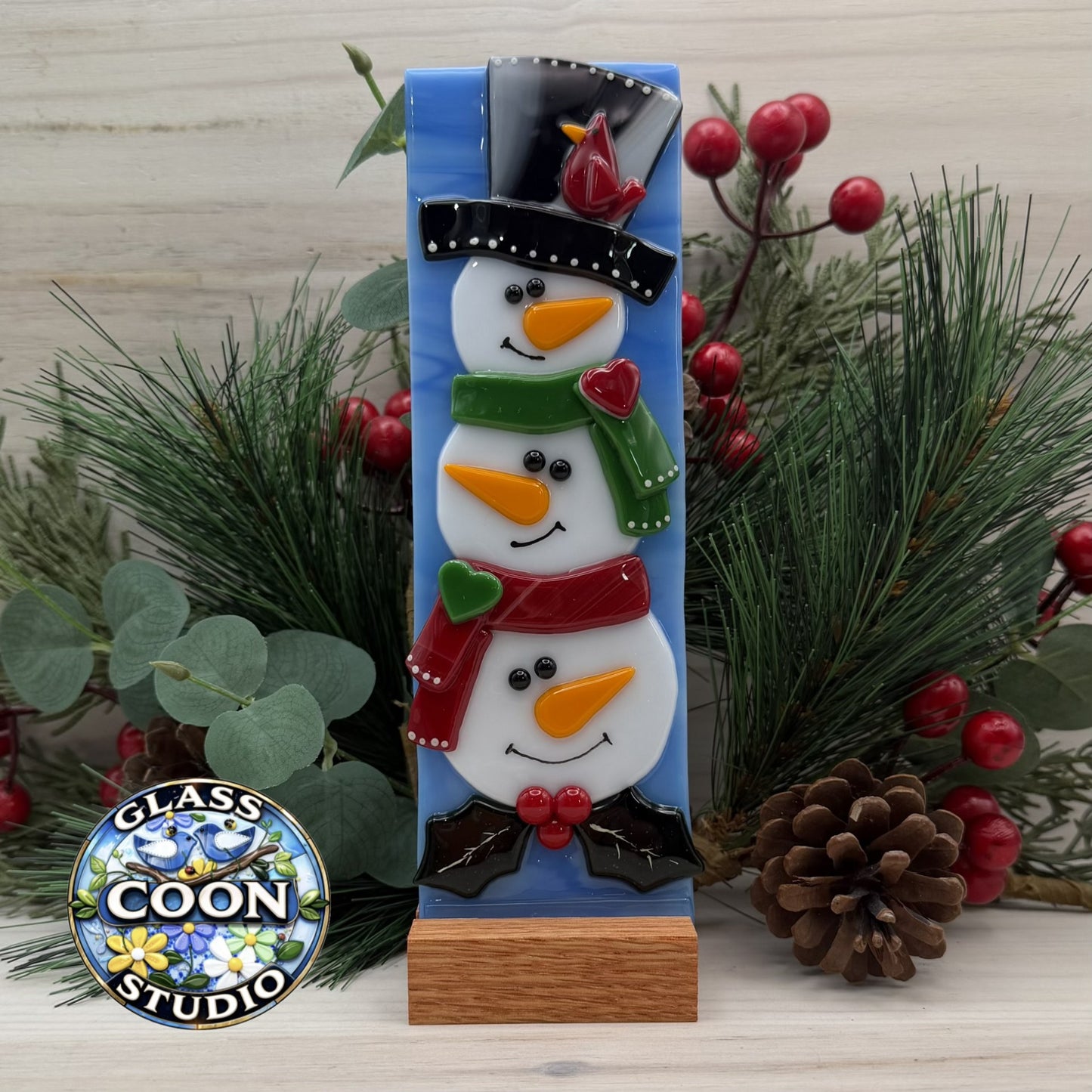 Fused Glass Stacked Snowman Christmas Panel