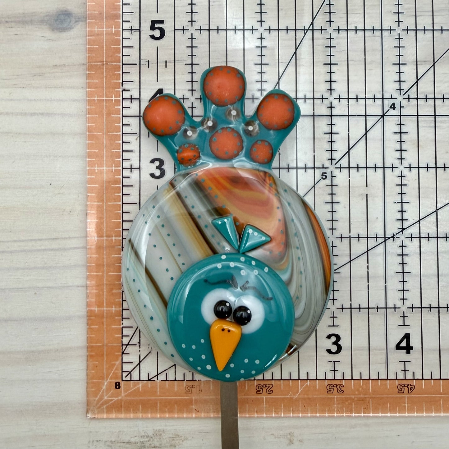 Fused Glass Whimsical Bird Garden Stake – Bird Yard Art – Handmade Outdoor Glass Decor