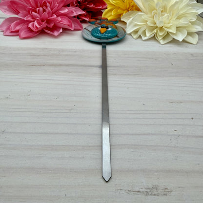 Fused Glass Whimsical Bird Garden Stake – Bird Yard Art – Handmade Outdoor Glass Decor