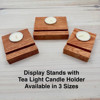 Oak Display Stand with Tea Light Holder for Fused and Stained Glass Panels