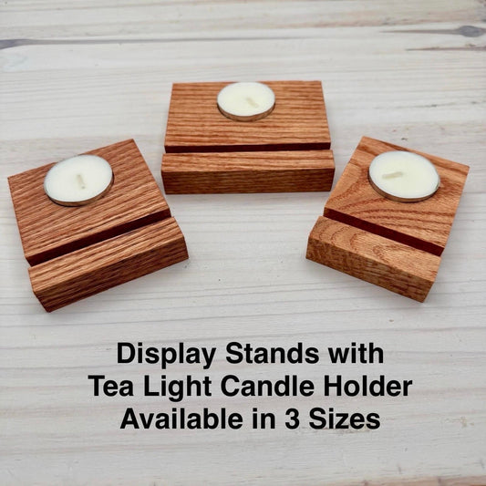 Oak Display Stand with Tea Light Holder for Fused and Stained Glass Panels