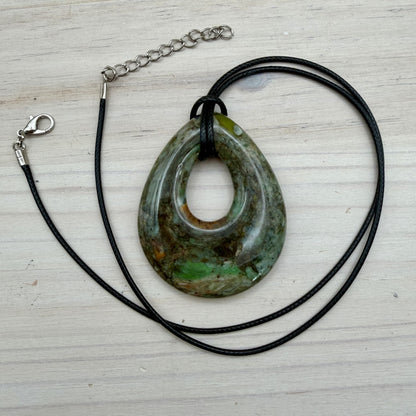 Recycled Fused Glass Teardrop Necklace – Neutral Tone Statement Pendant – Handmade Glass Jewelry