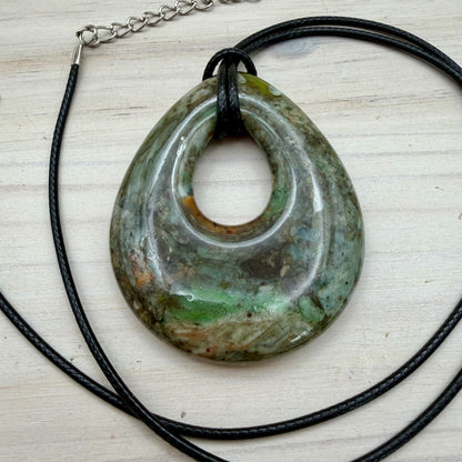 Recycled Fused Glass Teardrop Necklace – Neutral Tone Statement Pendant – Handmade Glass Jewelry