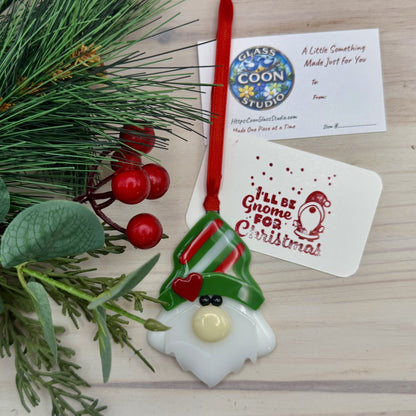 Fused Glass Tree-Shaped Gnome Christmas Ornament
