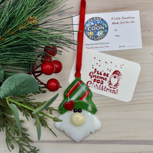 Fused Glass Tree-Shaped Gnome Christmas Ornament