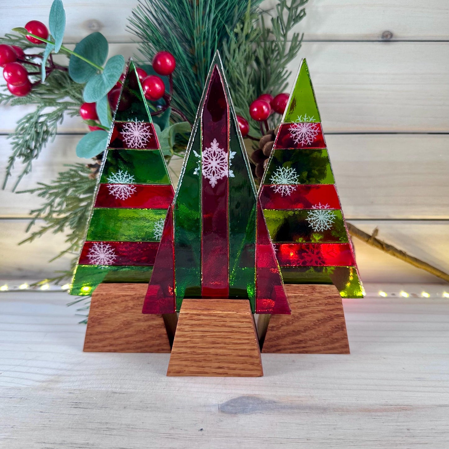Oak Wood Display Stand: Fused and Stained Glass Christmas Tree Holder