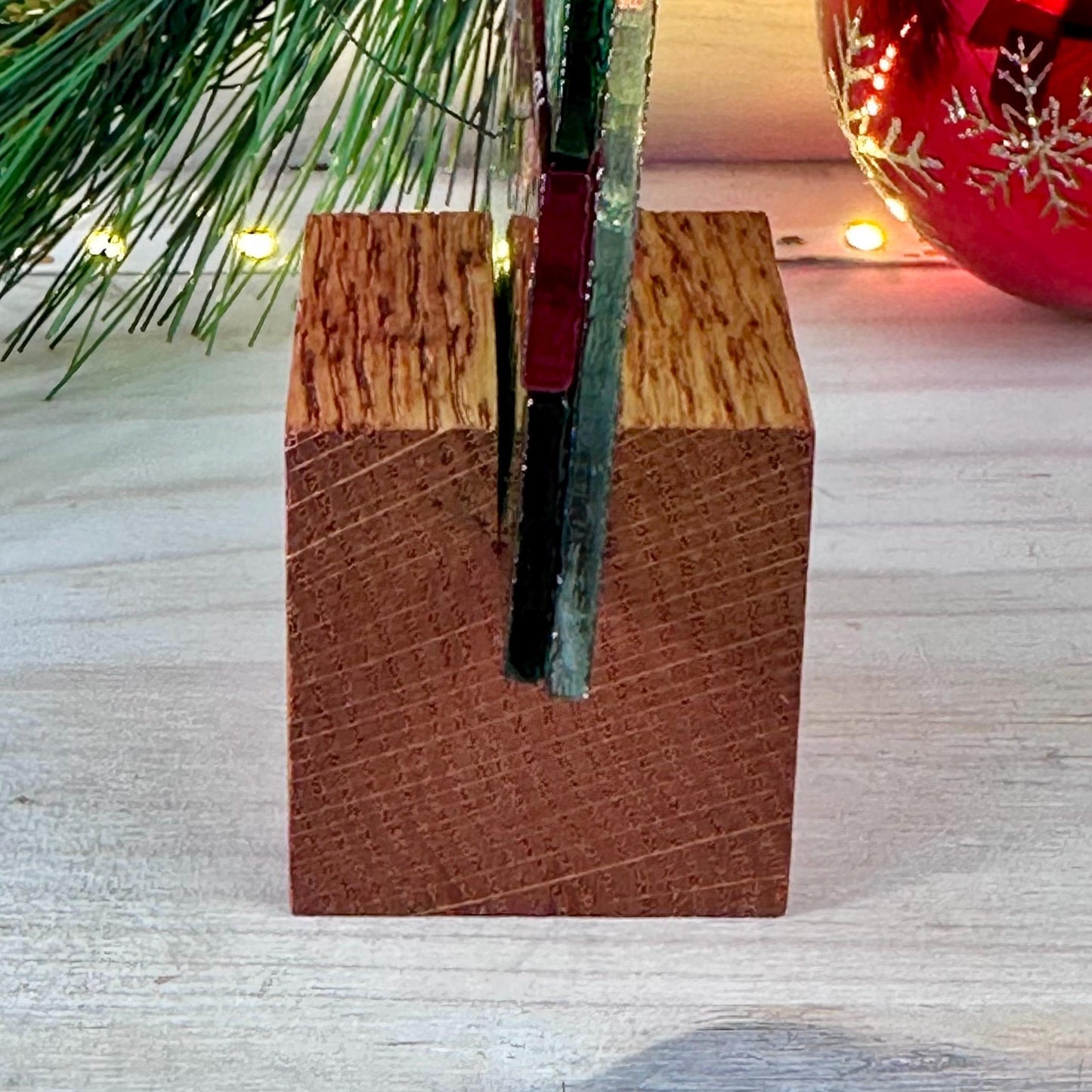 Oak Wood Display Stand: Fused and Stained Glass Christmas Tree Holder