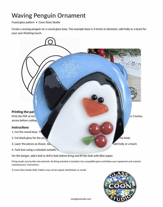 Waving Penguin Ornament Fused Glass Pattern – PDF Download